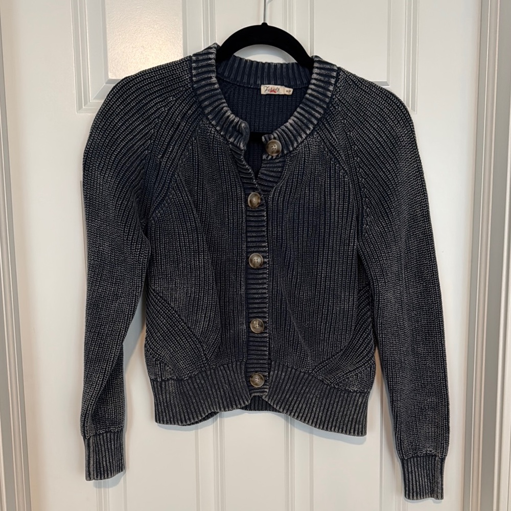 Women's Navy Button-Up Sweater